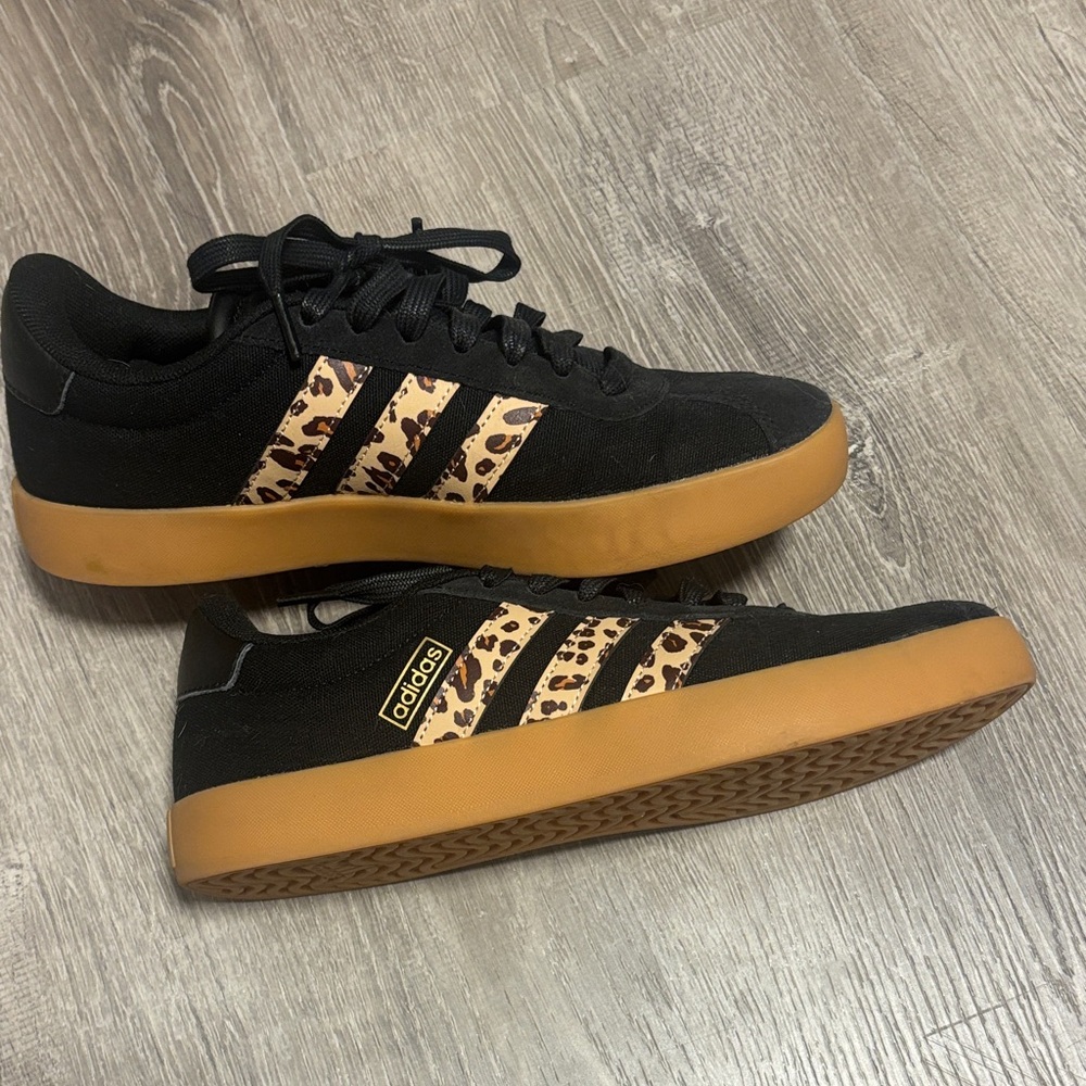 Adidas Women's Black and Leopard Print Sneakers